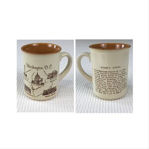 Vintage Washington DC Capital Souvenir Mug Tan Brown Recess Engraved Coffee Cup